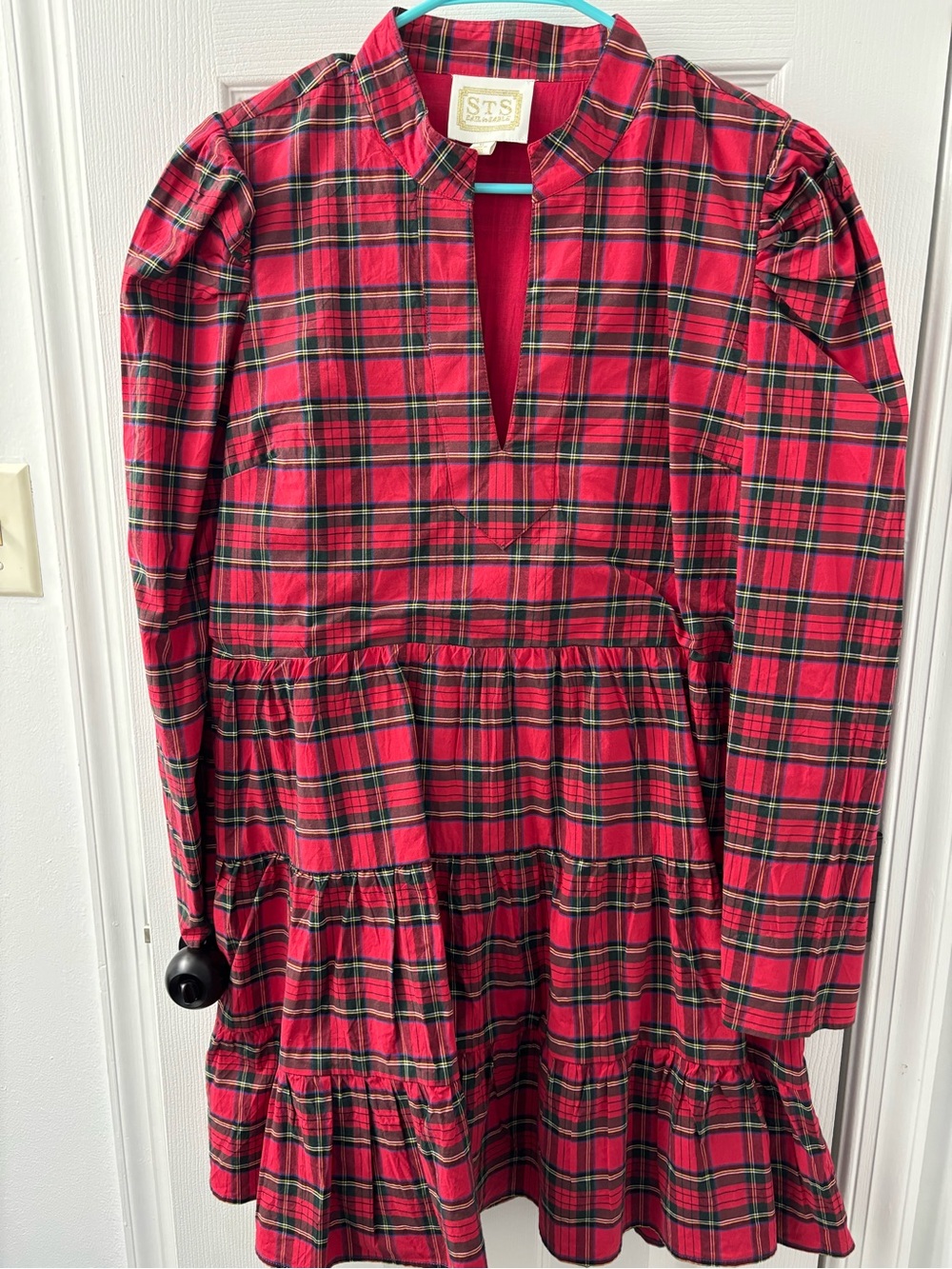 Sail to Sable Red and Green Plaid Tiered Women’s Dress